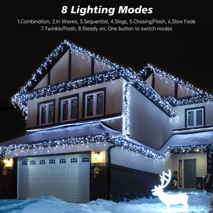 Icicle Christmas Lights Outdoor,520 LED 49.2FT 8 Modes with 80 Drops Cool White Icicle Lights,Remote Control Outdoor Indoor Fairy String Lights for Christmas Party,Holiday Decorations
