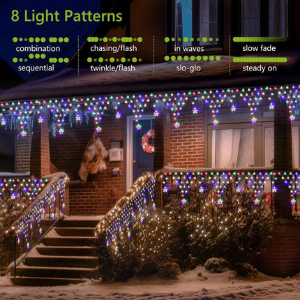 Christmas Lights Outdoor Decorations 218 LED 13.8ft Curtain Fairy Lights with 12 Stars, Clear Wire LED String Light with 8 Modes for Wedding Party Holiday Christmas Home