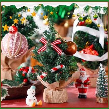 Libima 10 Pieces Tabletop Mini Christmas Tree 15.7 Inch 11.8 Inch 7.9 Inch Artificial Green Xmas Pine Tree Christmas Decorations for Home Miniature Trees with Linen Base for Dining Kitchen Desk Home