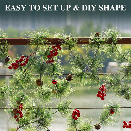 6.56FT Christmas Garland with Lights 100 LED Prelit Christmas Smokey Pine Garland, 8 Flash Modes and Timer for Xmas Table Mantle Fireplace Wall Room Outdoor Indoor Decoration