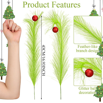 Christmas Tree Topper 17'' Red Green Curly Stems Lime Green Curly Xmas Tree Pick Elf Ornaments Stems for Christmas Tree Topper Home Office Wreath Craft Decorations (8)
