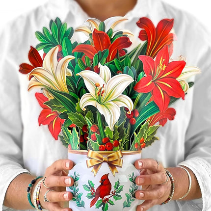 Freshcut Paper Pop Up Cards, Paper Flower Bouquet 3D Popup Greeting Cards with Note Card & Envelope, Birthday Card, Anniversary Card, Get Well s for Women, 12" Winter Joy