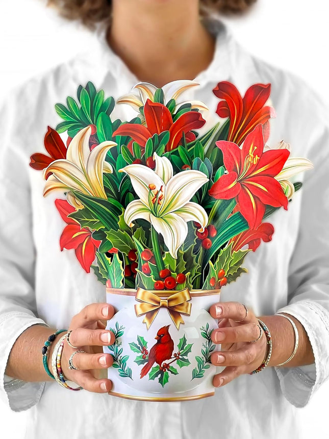 Freshcut Paper Pop Up Cards, Paper Flower Bouquet 3D Popup Greeting Cards with Note Card & Envelope, Birthday Card, Anniversary Card, Get Well s for Women, 12" Winter Joy
