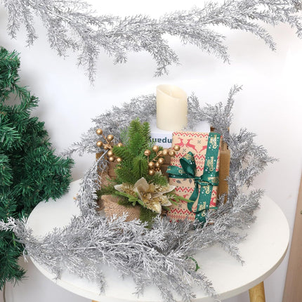 2Pcs Christmas Glitter Pine Garlands 5.9FT Artificial Hanging Silver Pine Needles Vines Fake Cedar Cypress Garland for Christmas Year Holiday Wedding Winter Home Wall Indoor Outdoor Decor(Silver)