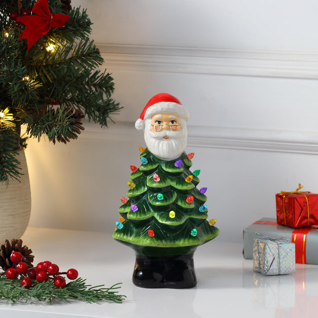 Mr. Christmas Nostalgic Ceramic Christmas Tree with LED Lights Indoor Decoration, 8 Inches, Santa