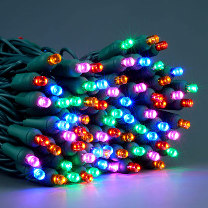 YULETIME Multicolor 5MM LED Christmas Lights, 33 ft 100 Count 4" Spacing One-Piece High Waterproof Wide Angle UL String Light (Multicolor - Green Wire)