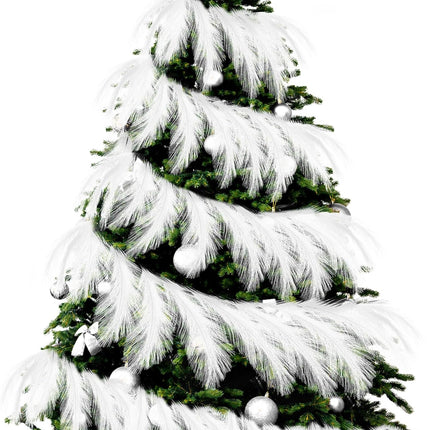 2 Pcs 6 ft Christmas Tree Garland Decoration Pampas Grass Garland Faux Artificial Fabric Feathers Boho for Mantle Xmas Tree Home Farmhouse Christmas Holiday Party Supplies(White)