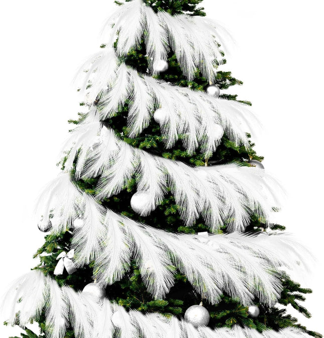 2 Pcs 6 ft Christmas Tree Garland Decoration Pampas Grass Garland Faux Artificial Fabric Feathers Boho for Mantle Xmas Tree Home Farmhouse Christmas Holiday Party Supplies(White)
