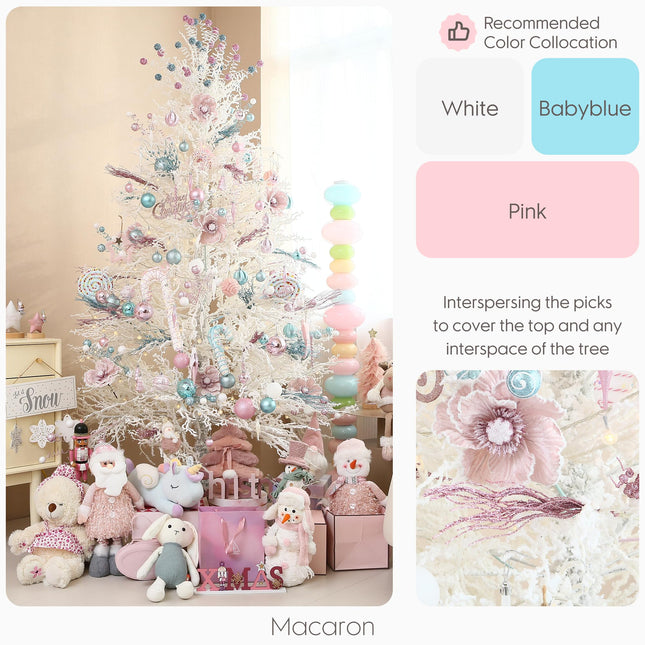 Sea Team 24-Pack Artificial Glitter Berry Stem Ornaments, Decorative Bead Sticks, Glittery Twigs, Picks, Branches for Christmas Tree, Small Vase, Holiday, Wedding, Party (15 Inches, Pink)