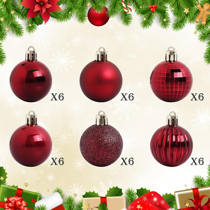 Christmas Ornaments, 36 Packs 1.57 Inch, Red Christmas Ball Decorations Ornaments for Xmas Tree, Wreath Decor Ornaments, Shatterproof Plastic Bulbs