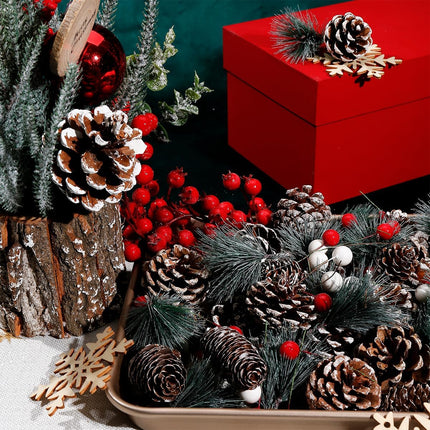 108 Pcs Christmas Ornaments Pine Cones Berry Pine Branch Set Xmas Decorations for Home, Pinecones for Crafts Vase Filler Wreath Christmas Table Decor