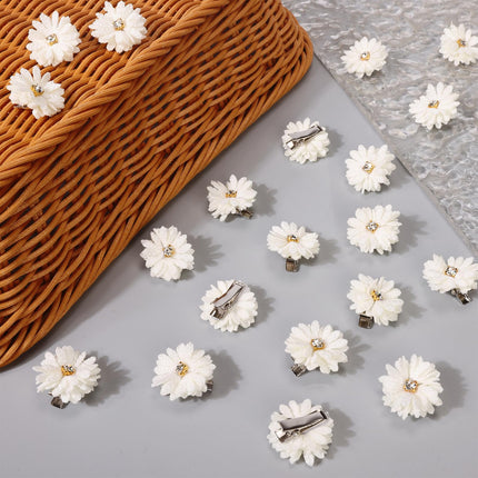 10pcs Fabric Flower Hair Clips Set Solid Color Rhinestone Center Party & Daily Wear ÃƒÂ¢Ã¢â€šÂ¬Ã¢â‚¬Å“ White Chinese Style Bridal Headwear