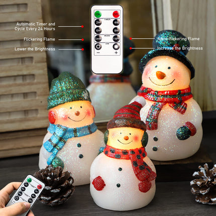 Christmas LED Flameless Candles Snowman Novelty Lighting Battery Operated with Remote Real Wax Flickering Candles Decorative for Holiday Winter Bedroom Snowman Theme Decor Mothers Day s