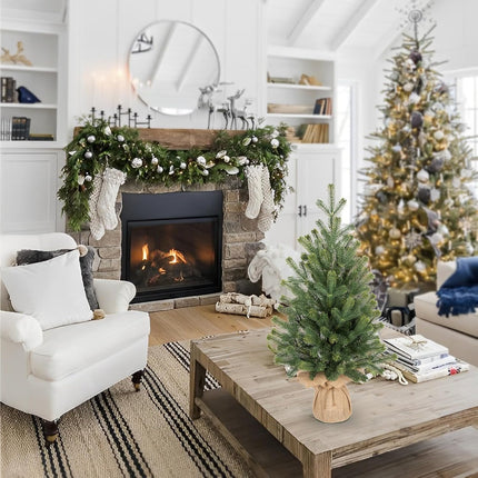 24" Artificial Christmas Tree Fake Small Fir Tree for Home Farmhouse Tabletop Mantel Windowsill Holiday Christmas Decorations Indoor