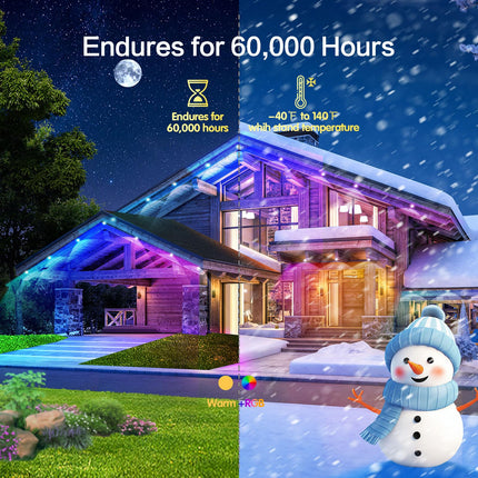 Smart Permanent Outdoor Lights for House, 50ft RGB+IC Permanent Christmas Lights outdoor, IP67 Waterproof with 54 Scene, for Halloween Christmas All Holiday Decor, Work with Alexa, Google Assistant