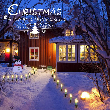 Christmas Pathway Lights Outdoor, 26 FT Connectable C9 LED Christmas Lights Outdoor, Waterproof String Lights with 20 Led Lights and Stakes, Christmas Decorations for Walkway Driveway, Warm White