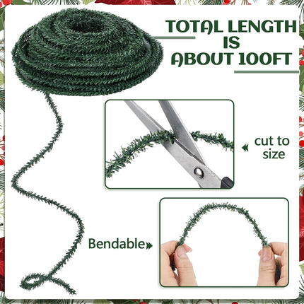 Jutom 100 Feet Christmas Miniature Artificial Pine Garlands Mini Pine Greenery Roping Garlands Mini Thin Pine Garland Pine Wired Stems for Christmas Decorations Crafts and Holiday Outdoor Decor