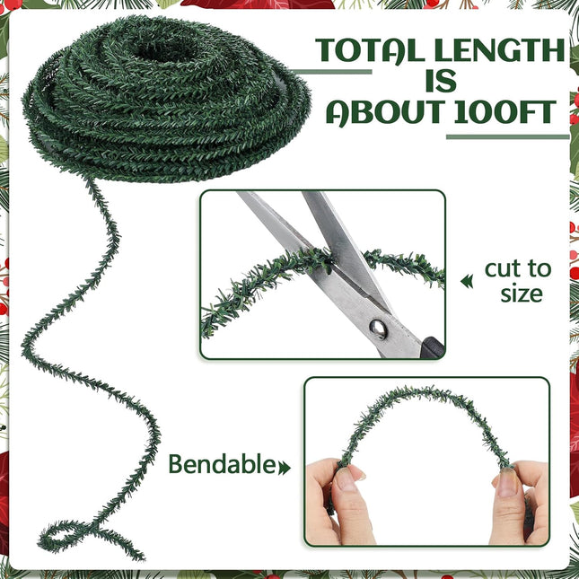 Jutom 100 Feet Christmas Miniature Artificial Pine Garlands Mini Pine Greenery Roping Garlands Mini Thin Pine Garland Pine Wired Stems for Christmas Decorations Crafts and Holiday Outdoor Decor