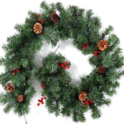 Uten 8.8FT Christmas Garlands Xmas Artificial Decorations with PVC/PE Berries Cones for Indoor Outdoor Garden Gate Home Winter Holiday Year