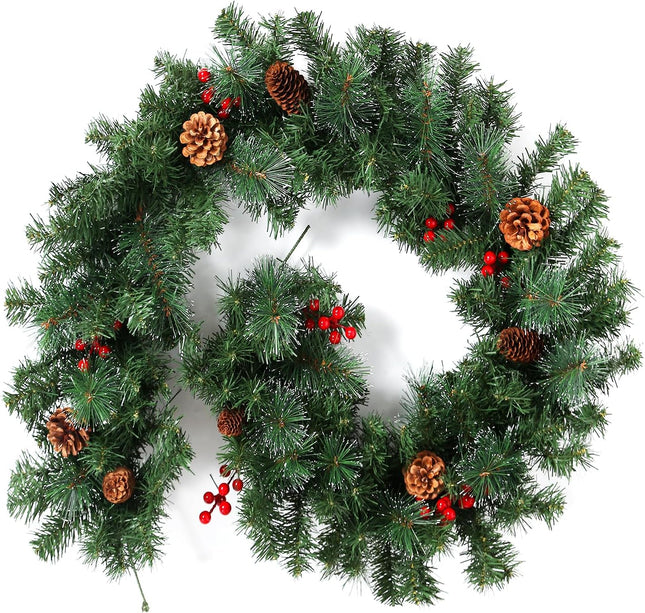 Uten 8.8FT Christmas Garlands Xmas Artificial Decorations with PVC/PE Berries Cones for Indoor Outdoor Garden Gate Home Winter Holiday Year