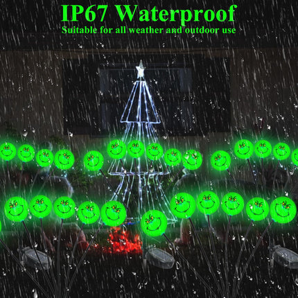 d Grinch Christmas Decorations Solar Garden Stake Lights Outdoor, 2Pack 12LED Swaying Firefly Lights Waterproof Solar Grinchmas Christmas Pathway Lights for Outside Patio Yard Decor