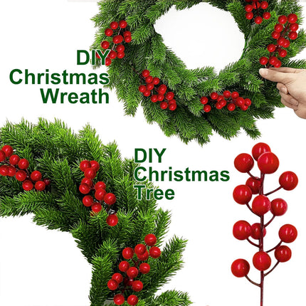 50 Pack Red Berry Stems Waterproof Christmas Picks Sprays Holly Berry Branches Christmas Tree Decorations Artificial Flower for Vase DIY Crafts Xmas Ornament Wedding Winter Holiday Home Decor