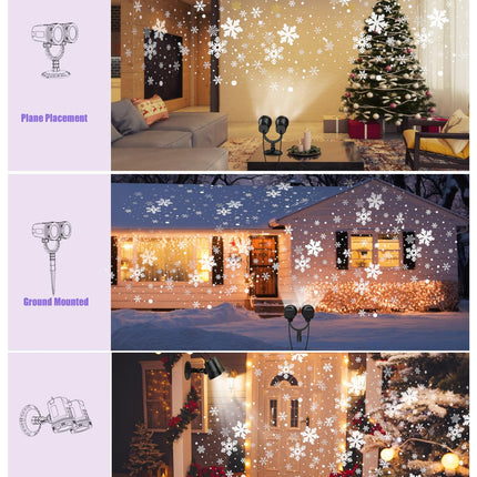 Christmas Projector Light, Double Head Snowflake Projection Lights Indoor, IP65 Waterproof Outdoor LED Snowfall Lights Decorations for Xmas, Party, Wedding, Holiday Decor