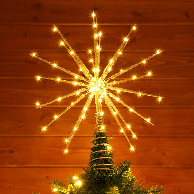 Meonum 16in Christmas Tree Topper with LED Light, 25 of 100 Lights Twinkle, Christmas Tree Star Topper for Christmas Tree Decor, Universal Size for Any Tree, Lightweight & Easy to Install(Golden)