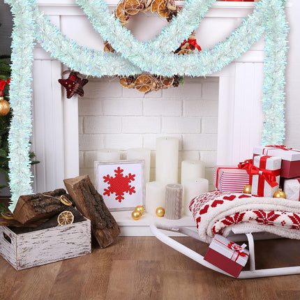 6 Pieces 39.4 Feet Christmas Tinsel Garland Blue White Strip Garland Xmas Party Metallic Tinsel Twist Garland Glitter Christmas Tree Hanging Wreath Decor for Holiday Outdoor Home (Simple Style)