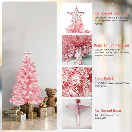 3FT Pink Premium Hinged Artificial Holiday Small Mini Christmas Tree for Tabletop,Home, Office, Indoor and Outdoor Holiday Decoration,Easy Assembly Metal Hinges & Foldable Base