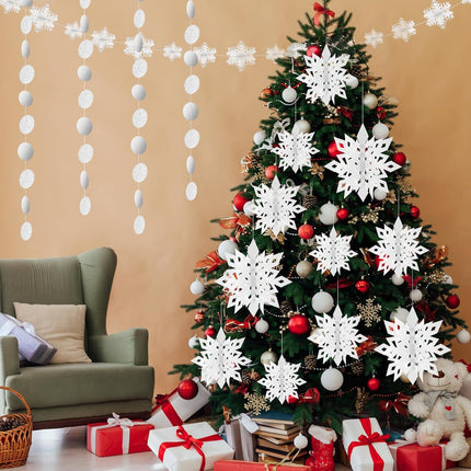 PLULON 18 Pcs 3D Christmas Snowflake Hanging Decorations Winter Wonderland Party Ornament White Snowflakes Garland Paper Snow Flakes Indoor for Christmas Year Baby Shower Birthday Home Decorations