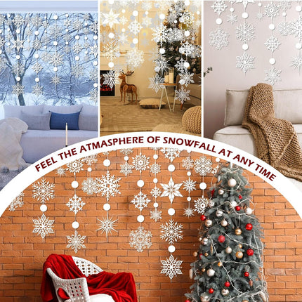 Winter Wonderland Decorations, Christmas Snowflake Garland Transparent White Large Snow Flake Garland Streamers Hanging Snow Flakes for Christmas Year Party Decoration Window Door Accessory