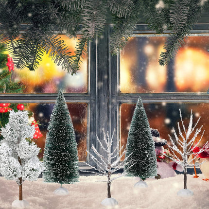 12 Pieces Christmas Tabletop Trees Halloween Village Trees Winter Snow Model Frost Trees Mini Trees Village Trees Christmas Tree Displays for Miniature Scenes Village Displays (Vivid Style)