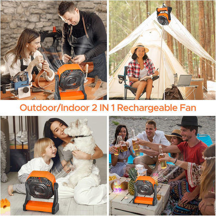 20000Mah Rechargeable Camping Fan With Led Lantern, 58Hrs Portable Battery Operated Desk Fan With Hanging Hook For Camping Picnic