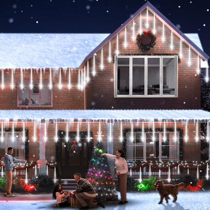 echosari Meteor Shower Lights Battery Powered, 12 Inch 8 Tube 192 LED Icicle Christmas Lights Outdoor, Waterproof Falling Rain Lights for Xmas Tree Holiday Party Patio Decor (Cool White)