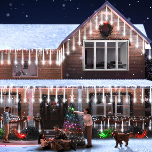 echosari Meteor Shower Lights Battery Powered, 12 Inch 8 Tube 192 LED Icicle Christmas Lights Outdoor, Waterproof Falling Rain Lights for Xmas Tree Holiday Party Patio Decor (Cool White)