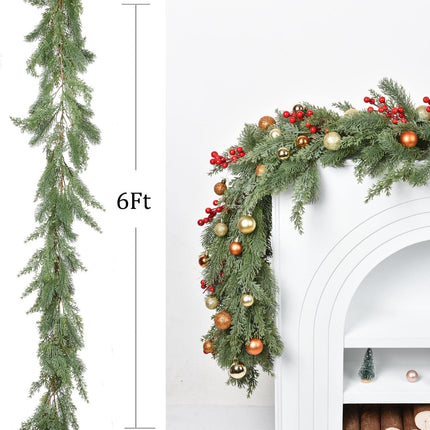 6Ft Artificial Pine Christmas Garland, Winter Greenery Garland for Holiday Season Fireplace Mantel Table Runner Centerpiece Decor
