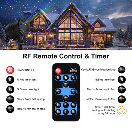 Christmas Decoration,Laser Christmas Projector Lights Outdoor,MOSSNDAR Moving RGB Laser Projection Light,Firefly Light Show with RF Control,Waterproof Holiday Projector for Xmas Garden Party Year