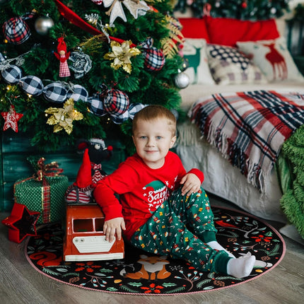 Christmas Tree Skirt 36" Forest Animals Xmas Tree Skirt Decor Mats for Farmhouse Rustic Xmas Holiday Indoor Party Outdoor Decorations (Black, 36 Inch)
