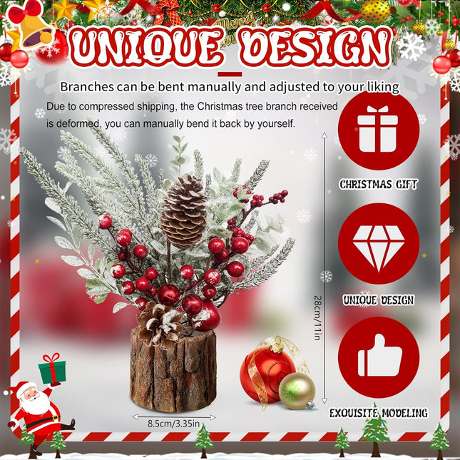 Small Christmas Tree - Artificial Tabletop Mini Christmas Tree Decorations with Christmas Ornaments Red Pine Cone Berry for Xmas Decor Home Room Party Winter Indoor