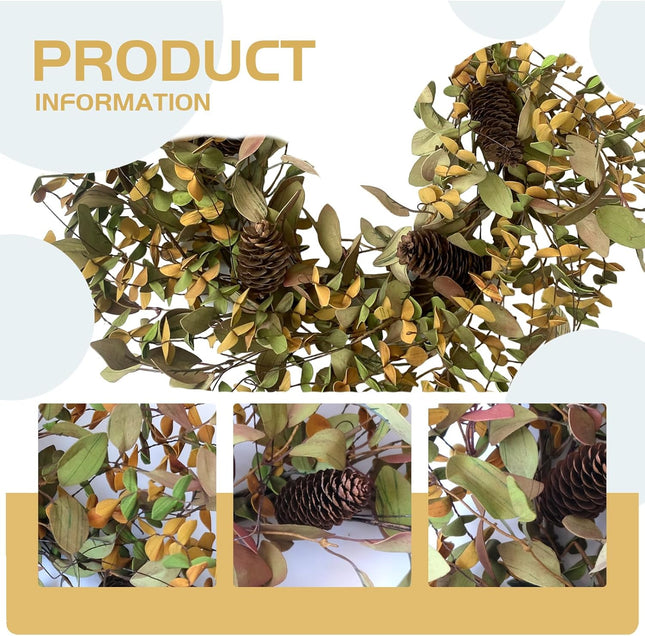 Fall Wreath with Pine Cones and Eucalyptus Leaves, Harvest Wreath for Front Door Farmhouse Indoor Festival Home Thanksgiving Decor,20 Inch