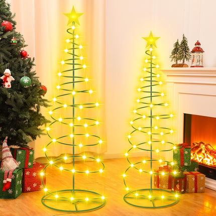 VIHOSE 3 Pcs Solar Spiral Christmas Tree Outdoor Prelit LED Light with Warm White Lights, 8 Modes, One 3 ft and Two 4 ft Light up Xmas Pathway Markers Indoor Holiday Christmas Decoration Lamp
