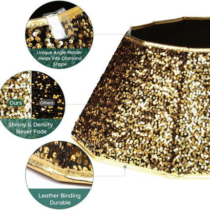 Sequin Christmas Tree Collar, Sparking Christmas Tree Base Cover, 26" D Foldable Dazzling Handcrafed Christmas Tree Ring for Christmas Tree Decoration (Gold Sequins, Diamond)