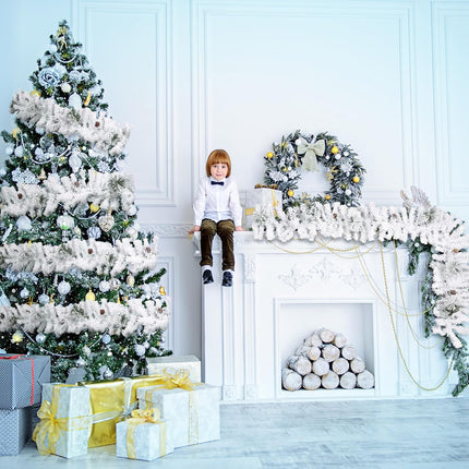Riceshoot 9.84 Ft Flocked Christmas Garland Artificial Christmas Frosted Pine Garland Snow Cedar Garland for Xmas Winter Mantel Fireplace Table Centerpiece Background Hanging Decor(2 Pieces)
