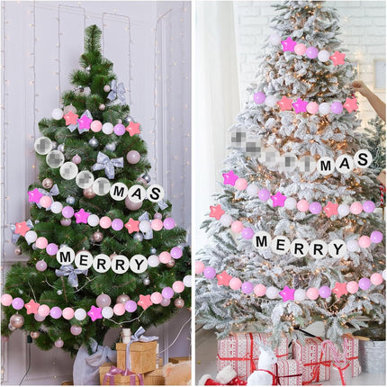 16 Ft Merry Christmas Banner Decoration Friendship Bracelet Banner, Merry and Bright Hanging Pre-Strung 3D Music Fans Garland for Xmas Tree Indoor Outdoor Holiday Party Decor(Pink)