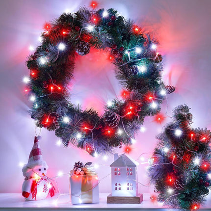 120 LED Red and White Christmas Lights Outdoor, 40ft Christmas String Lights 8 Modes Red White Led Lights Clear Wire, Plug in Waterproof Twinkle Fairy Lights for Bedroom Christmas Decorations