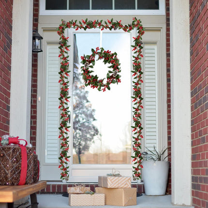 Christmas Garland Decorations for Mantle: Blosmon 2 PCS 5.7ft Red Berry Mantle Fireplace Garland Indoor Faux Christmas Swags and Garlands for Xmas Holiday Front Door Window Table Staircase Decor