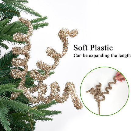 Christmas Tree Picks Curly Sprays 17 inches Set of 6 Champagne Gold Xmas Tree Topper Christmas Ornaments Decorations