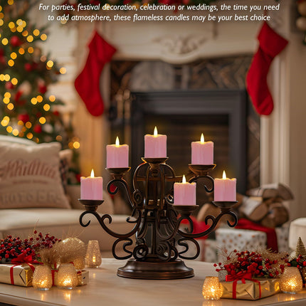 Homemory 2" x 2" Pink Timer Flickering Flameless Candles, 400+ Hour Battery Operated Votive Candles, 6Pack 3D Wick Electric Fake Candles for Wedding, Party, Christmas and Festival Celebration