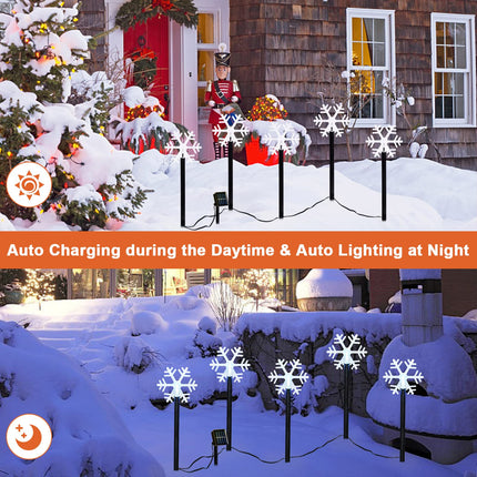 Snowflake Solar Pathway Lights Outdoor Stake Lights Solar-Powered Waterproof Christmas Decoration for Garden, Walkways, Path, Yard (5-Pack)